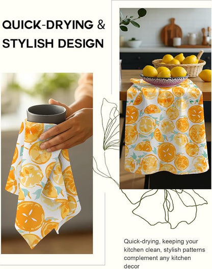 Miss Adola Flour Sack Kitchen Towels - Set of 2 Spring Dish Towels with Hanging Loop 18x26 Inch Absorbent Reusable Cotton Cloths for Cleaning Cute Design Home Decorative Housewarming, Lemon