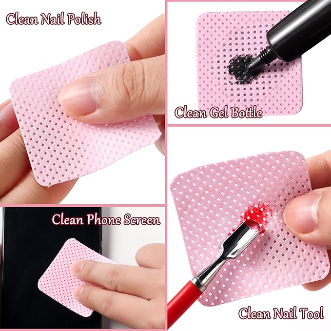 Lint-Free Nail Wipes With 100ML Empty Spray Bottle Set,1080pcs Pink Non-Woven Fabric Dry Nail Prep Skin Nail Polish Remover Wipes Nail Cleaning Pads Eyelash Extension Glue Wipes Paper
