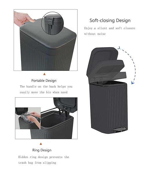 Feisco Small Trash Can with Lid,Small Bathroom Trash Can with Foot Pedal and Press Type Lid,Slim Step-On Trash Bin Wastebasket Garbage Can for Kitchen,Bathroom Office, Bedroom (Gray, 1.8 Gallon)