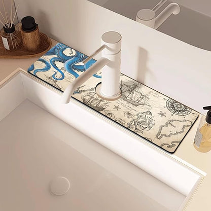 Sink Faucet Absorbing Mat, 2 Pack Drying Mat Around Faucet Sink Splash Guard Behind Faucet Sinkmat For Kitchen Bathroom Island Rv 15 * 5.5 Inch (38 * 14 cm)