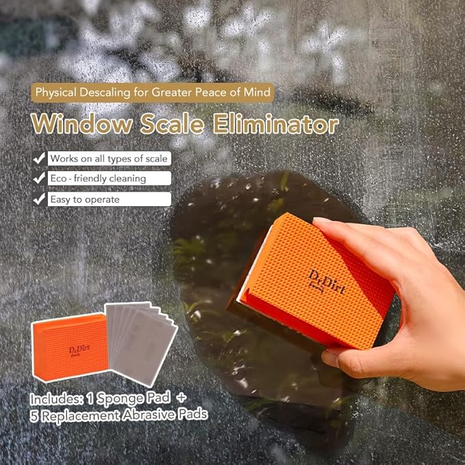 DrDirt Limescale Eraser for Glass, Professional Hard Water Stain Remover Tool for Windows, Shower Screens and Mirrors, Non-Chemical Abrasive Cleaning Block