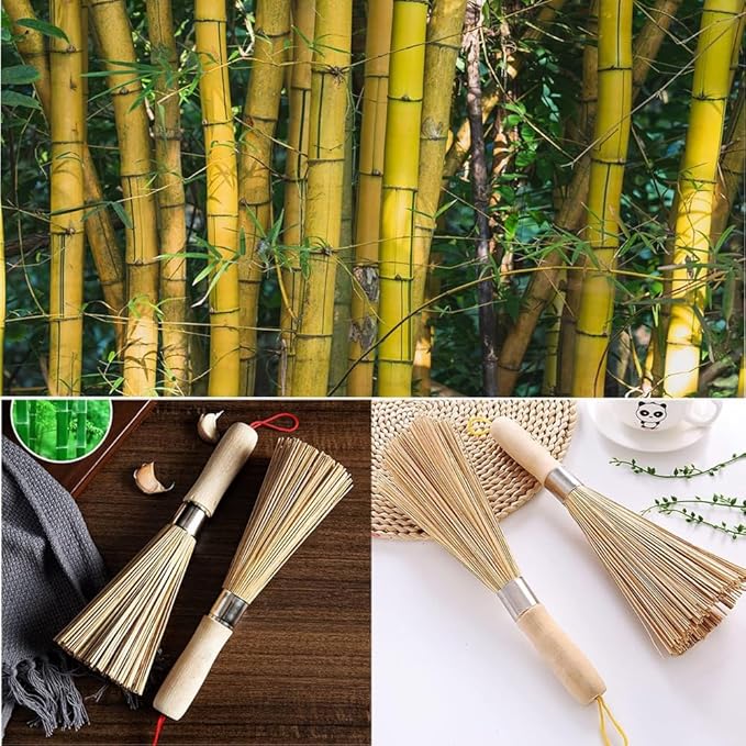 2 Pack Natural Bamboo Wok Brushes,Bamboo Kitchen pan Brush,Kitchen Cleaning Brush,for Cleaning Dishes, Sink