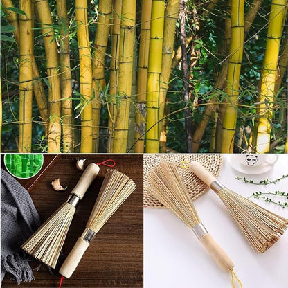 2 Pack Natural Bamboo Wok Brushes,Bamboo Kitchen pan Brush,Kitchen Cleaning Brush,for Cleaning Dishes, Sink