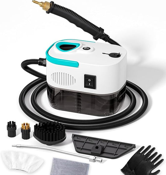 KEROMEE Steam Cleaner, 1500W High Pressure Steamer with 1.27Qt Tank, 15s Fast Heat, 6-Level Adjustable Steam, Portable Machine with 15pcs Kit for Dirt, Grease, Grout, Tile, Floor, Car Detailing