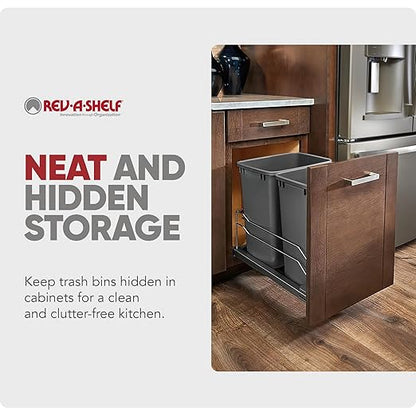 Rev-A-Shelf Double Pullout Trash Cans for Under Kitchen Cabinets 35 Quart 8.75 Gallon with Soft-Close Slides, 14.5" Min Opening, 53WC-1835SCDM-213