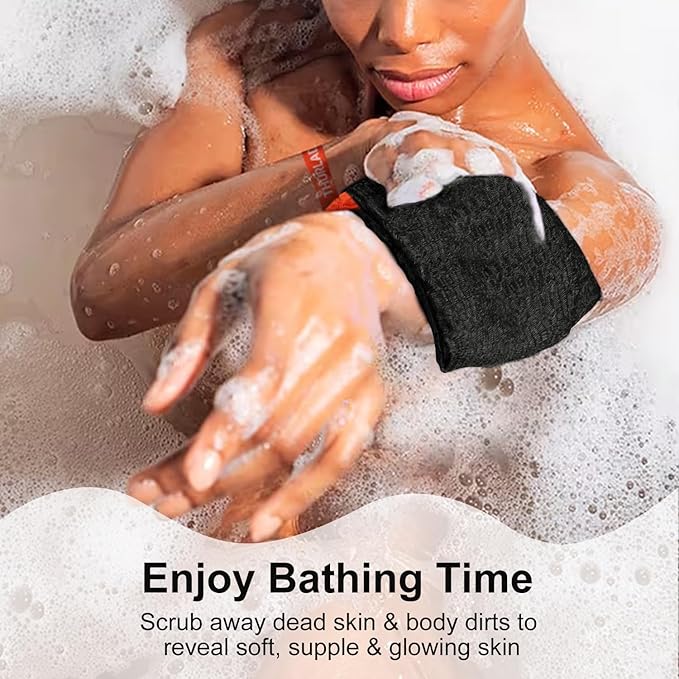 2 Pack Soap Saver Bags for Soap Bars, Exfoliating Bar Soap Scrubber Pouch for Shower, Exfoliating Body Scrubber, Come with 1 African Net Sponge for Full-Body Gentle Cleansing, Black & Pink