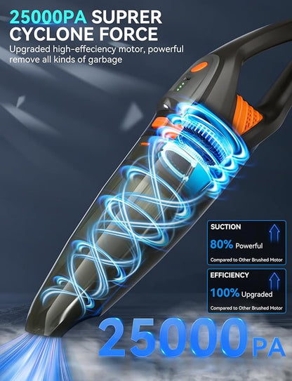 Handheld Vacuum Cordless - 25000PA Strong Suction Hand Held Car Vacuum Cleaner Portable with Multi-Nozzles - Lightweight Dust Busters Rechargeable for Home Car Office Pets 2 Levels