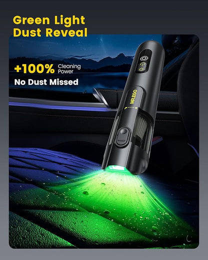 Mr.ego Handheld Car Vacuum Portable Cordless, 4-in-1 Mini Vacuum with 18500Pa Strong Suction, Desk Vacuum Cleaner and Air Duster with Green LED Light for Small Jobs, Car, Home, Keyboards (Satin Black)