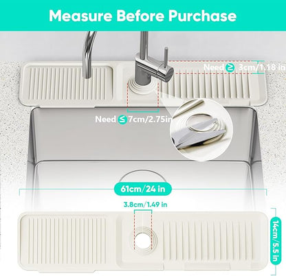 24'' Faucet Mat for Kitchen Sink [5°Slope Fast Self-draining] Faucet Mat Kitchen Sink Splash Guard Silicone Sink Faucet Mat Splash Guard Kitchen Sink Area Tidy Splash Faucet Guard Draining Mat-Beige
