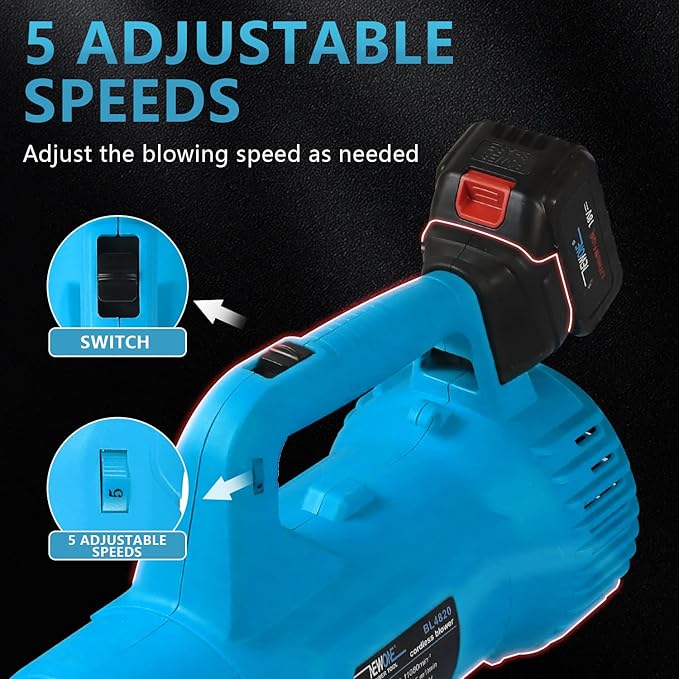 NEWONE Big Leaf Blower Cordless Hand Electric Leaf Blower/Leaf Vacuum,20V 5 Speed Sweeper Vacuum with 2 Battery and Charger,Portable for Lawn Care/Dust/Pet Hair/Dust/Trash
