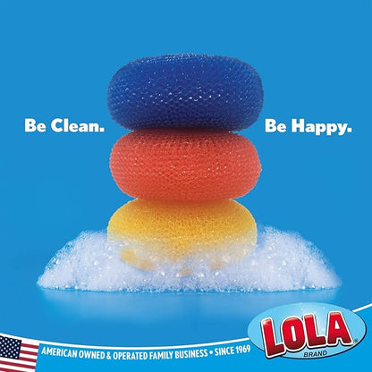 LOLA Jumbo 4" Plastic Mesh Scouring Pads, 6 Pack, Non-Scratch, Great for Pots, Dishwashing, Sinks, Appliances, Assorted Colors