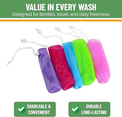 Evelots Exfoliating Mesh Loofah Soap Pouches - 5 Pack - Bath, Shower Body Facial Cleaning Scrubbers - Removes Dead Skin - Hanging Cord - Extend The Life of Your Soap Bars