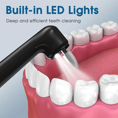 Electric Teeth Whitening Tools Plaque Tartar Polishing Cleaning Kit with LED Light 5 Speed Modes with 5 Replacement Brush Heads (Black)