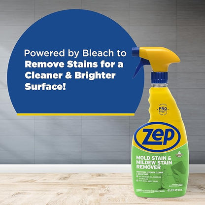 Zep Mold Stain and Mildew Stain Remover - 32 oz (Pack of 4) ZUMILDEW32 - Professional Strength No Scrub Formula