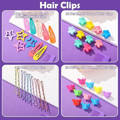 Hair Accessories for Girls, 1698 Pcs Hair Rubber Bands with Elastic Hair Ties Hair Clips Hair Wax Stick Spray Bottle Hair Styling Tools
