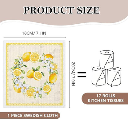5 Pack Mixed Watercolor Lemon Swedish Kitchen Dishcloths Dish Towels, Farmhouse Lemon Dish Towels for Kitchen, Swedish Dishcloth, Paper Towels Reusable, Dish Cloth Towel Cleaning Wipe for Home