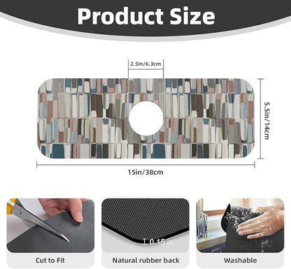 Abstract Boho Mid Century Modern Kitchen Sink Splash Guard Faucet Mat Super Absorbent Fast Drying Mat Sink Gadgets-Fast Drying Pad Sink Mat For Kitchen Bathroom (15" X 5.5" )