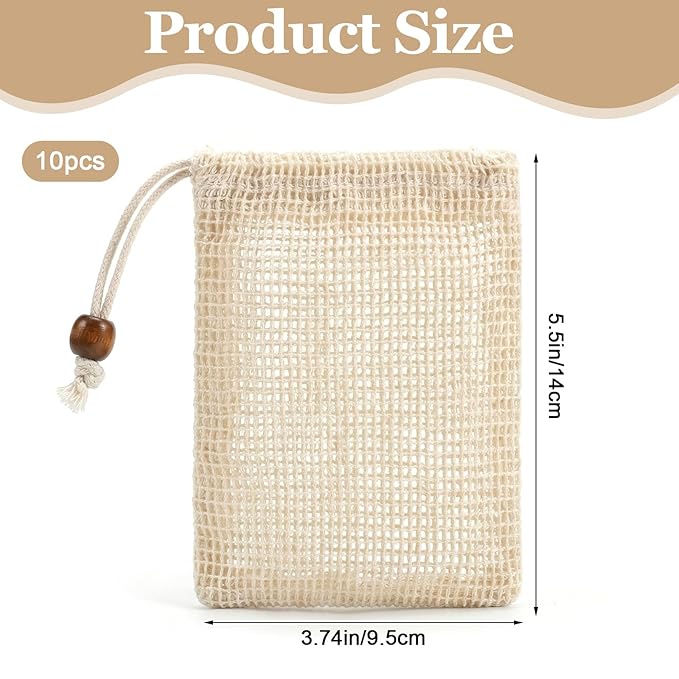 Soap Bag 10 Pack Soap Bags Mesh Soap-Bag Natural Sisal Soaps Saver Bag Foaming Drying Soaps Holder for Shower (Pure Cotton)