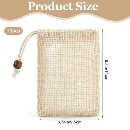 Soap Bag 10 Pack Soap Bags Mesh Soap-Bag Natural Sisal Soaps Saver Bag Foaming Drying Soaps Holder for Shower (Pure Cotton)