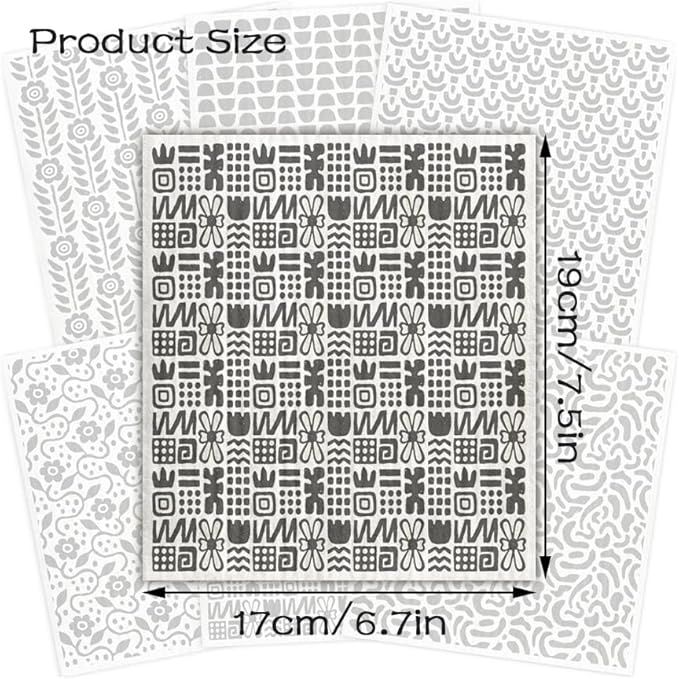 Swedish Dishcloths for Kitchen – 6 Pack Cellulose Reusable Cleaning Paper Towels – Soft, Quick-Drying, Washable Dish Rags for Kitchen, Counters & More (Black Texture)