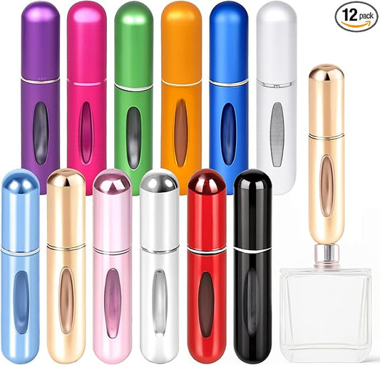 12 Pack Refillable Perfume Atomizer Spray Bottles for Travel – 5ml Mini Cologne Refillable Bottles, Portable Perfume Sprayers for Women & Men, TSA Approved Family Set for Home and Travel Use