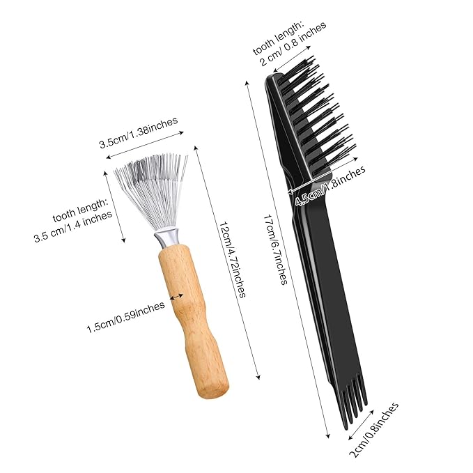 Boao 2 Pieces Hair Brush Cleaning Tool Comb Cleaner Brush Mini Comb Cleaning Hair Remover Tool for Removing Dust Home and Salon Use (Black Color,Wooden Handle Rake)