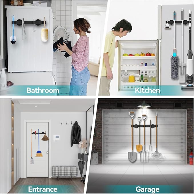 Magnetic Mop Broom Holder, Strong Non Slip Magnetic Broom Mop Hanger, Heavy Duty Magnetic Hooks for Hanging Shovel Rake Tools, Wall Mounted Utility Storage Magnet Rack (5 Rack)