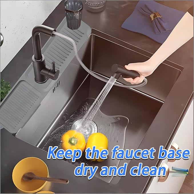 24 Inch Light Gray Durable Faucet Mat, Silicone Kitchen Sink Splash Guard Behind Faucet, Draining Mat for Kitchen/Bathroom/Farmhouse/RV (60 * 15 * 1.8cm)