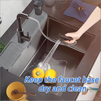 24 Inch Light Gray Durable Faucet Mat, Silicone Kitchen Sink Splash Guard Behind Faucet, Draining Mat for Kitchen/Bathroom/Farmhouse/RV (60 * 15 * 1.8cm)