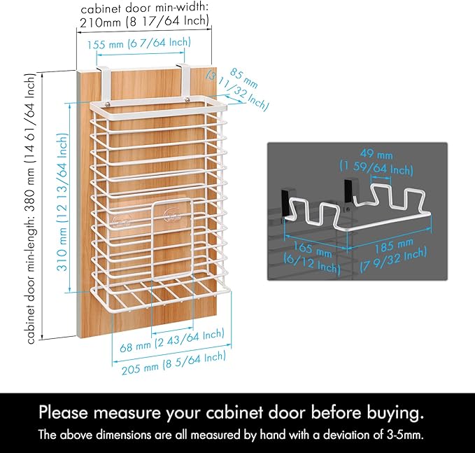 KES Trash Bag Holder Over the Cabinet Door Organizer, Kitchen Plastic Bags Holder Metal Garbage Bag Holders Over the Door White, KUR525-WH