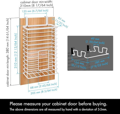 KES Trash Bag Holder Over the Cabinet Door Organizer, Kitchen Plastic Bags Holder Metal Garbage Bag Holders Over the Door White, KUR525-WH