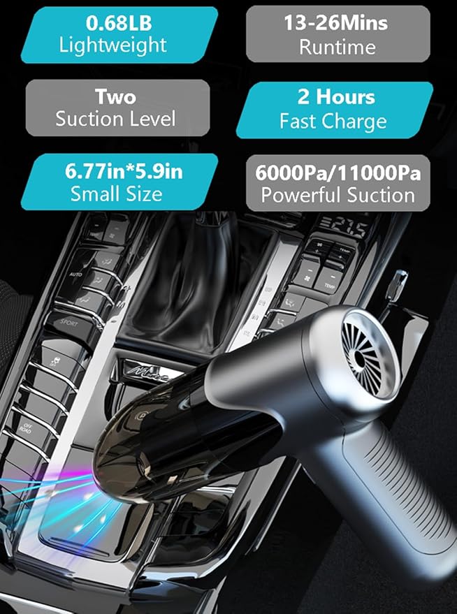 Handheld Car Vacuum Small Portable Cordless High Power, 3 in 1 Dust Buster/Air Blower/Inflator Mini Vacuum Cleaner, HEPA Filter Type-C Charge, 7 Tools for Pet Hair/Keyboard/Snow Debris/Sofa/Car