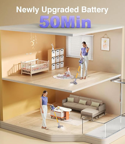 MBYULO Cordless Vacuum Cleaner, 450W 50Kpa Powerful Stick Vacuum, Up to 70Mins Rechargeable Battery, Vacuum Cleaners for Home Anti-Tangled Lightweight Handheld for Hardwood Floor, Carpets, Pet Hair