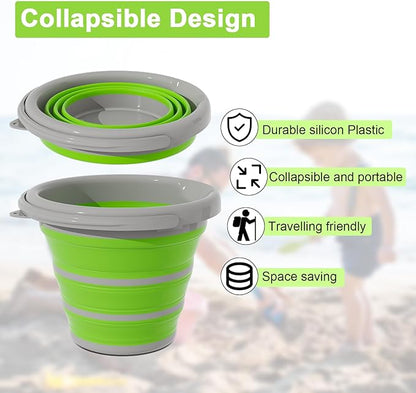 Collapsible Bucket with Handle - 10L (2.6 Gallon) Portable Water Bucket for Car Wash Household Cleaning,for Outdoor Garden Camping Fishing Car Wash Space Saving- Green