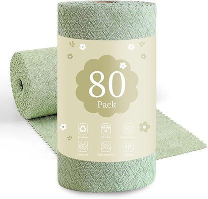 80 Pack Microfiber Cleaning Cloth Roll Reusable Paper Towels 12"x12" Tear Away Cloth,Absorbent Dish Rags for House Kitchen,Wash Cloths,Lint Free Rags for Window Cars Cleaning Supplies