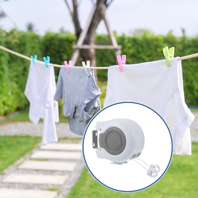 uxcell Retractable Double Clothesline Outdoor Indoor, 49Ft Heavy Duty PVC Clothes Line Retracting Laundry Line with 24 Pcs Clothespins for Wet Dry Clothing, White