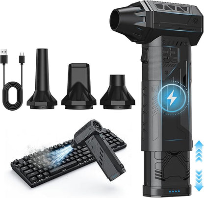 Compressed Air Duster with Removable Battery,Hurricane-Force Electric Air Duster with Brushless Motor,Mini Air Blower,3 Gear Adjustable Cordless soplador de aire,4 Nozzles for PC,Keyboard,Car,Home
