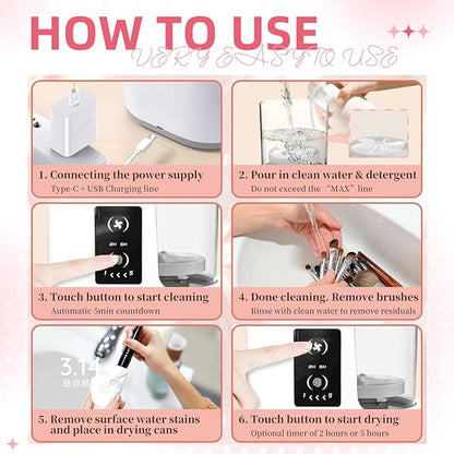 Portable Makeup Brush Cleaner Machine with Automatic Drying, Electric Brush Cleaner for Sensitive Skin, Large Makeup Brushes & Daily Beauty Routine, Professional Makeup Brush Cleaning Tool