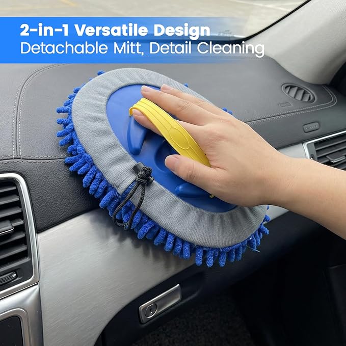 41" Car Wash Brush Kit Mitt Mop Sponge, Car Washing Mop with Scalable Long Handle, Chenille Microfiber Car Cleaning Brush Kit, Supplies Kit Car Care Kit of Scratch-Free for Car RV Truck Boat