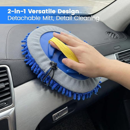 TORVA 41" Car Cleaning Brush with Telescopic Handle Aluminum Alloy Long Rod, Chenille Microfiber Car Wash Mop for Washing Caravan Van Truck Boat RV Roof, Soft Head Duster Clean Product