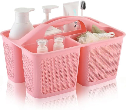 Plastic Pink Shower Caddy Basket, Divided Cleaning Portable Shower Basket with Handle Compartments Storage Organizer for Bathroom, College, Kitchen, Dorm Room Essentials