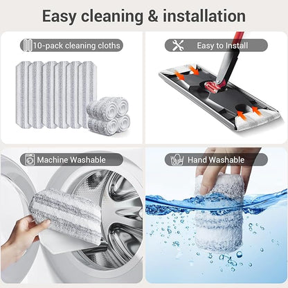 10 Pack H2prO Mop Pads,Compatible with O Cedar H2prO Flat Mop System Universal Mop Pads Mop Head Refills Washable Wet Mop,Replacment for Vileda H2prO Size Mops 15.94'' x 4.33''