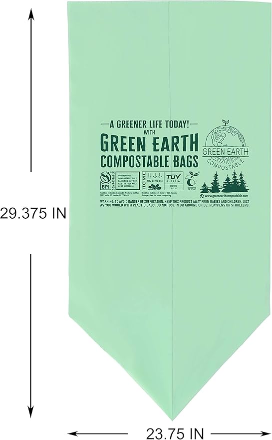Green Earth Compostable Tall Kitchen Food Scrap Trash Bags, Compost Bin Compatible, 13 Gallon, 49 Liter, 100-Count, Superior Strength 0.9 Mil, ASTM D6400, BPI (US) & OK Compost Home (EU) Certified
