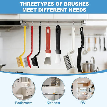 11Pcs V-Shaped Grout Cleaning Brush Set, with Stiff Bristles Crevice Cleaning Brush and Steel Scraper, Deep Cleaning Supplies for Cleaning Bathrooms, Kitchens, Tiles and Windows