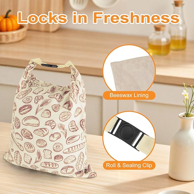 2 PACK Beeswax Sourdough Bread Bags for Homemade Bread, Reusable Cotton Beeswax Bread Bag Portable Waxed Storage All Natural Bees Wax Linen Bag Keep Fresh,13''×17'', 02