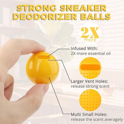 Knixmax Shoe Deodorizer Balls Strong, Odor Eliminator for Sneaker Gym Bag Closet Locker, Work Boot Drawer Freshener, Unpleasant Smell Remover Ball for Men Women Teens, 6 Packs Vanilla Mint Lemon