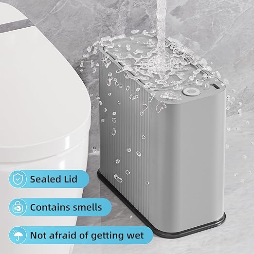 SUBEKYU Bathroom Trash Can with lid,3.5 Gal Small Kitchen Garbage Can,Plastic Office Waste Bin,Slim Wastebasket for Narrow Space,Gray