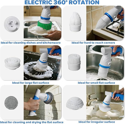 Electric Spin Handle for Scrub Daddy/Mommy Sponges with 6 Replacement Brush Heads, Power Scrubber Electric Cleaning Wand Brush for Sink/Window/Tub/Tile/Floor,Waterproof, Cordless and Rechargeable