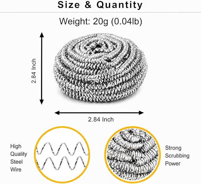 Stainless Steel Wool Scrubbers - Pack of 12 + 1 Extra | Metal Scouring Pads for Cleaning Kitchen Dishes, Pots, Pans, Ovens, Grills & Sinks (20g Each)