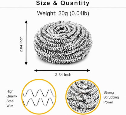 Stainless Steel Wool Scrubbers - Pack of 12 + 1 Extra | Metal Scouring Pads for Cleaning Kitchen Dishes, Pots, Pans, Ovens, Grills & Sinks (20g Each)